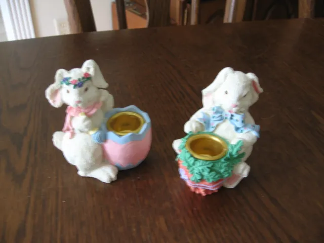Juego de 2 candelabros cónicos Bunny Rabbit decoración de Pascua de 3 1⁄2"" de alto de 2 resinas