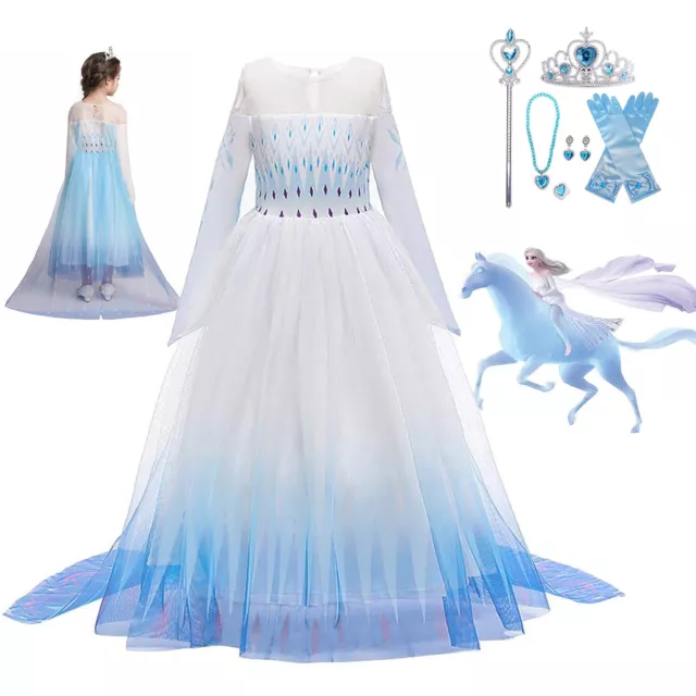 Frozen 2 Elsa Costume Kids Girls Princess Party Cosplay Fancy Dress Up Christmas