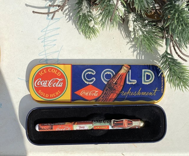 Vintage 1996 Coke Coca-Cola Advertising Ink Pen and Tin Set