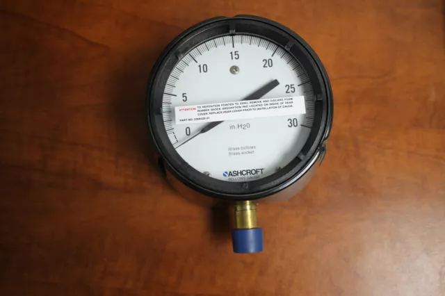 Ashcroft Gauge 0-30 inH2O 1/2" NPT P/N 45-1188-AS-04L-30IW, 4 1/2" Dial
