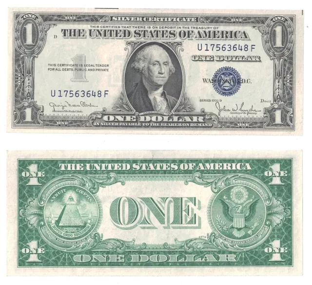 1935-D $1 Silver Certificate Wide U-F Block Fr 1613W Unc. #648
