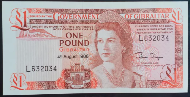 A19 - Gibraltar 1988 banknote 1 Pound P-20e UNC Queen Elizabeth QEII