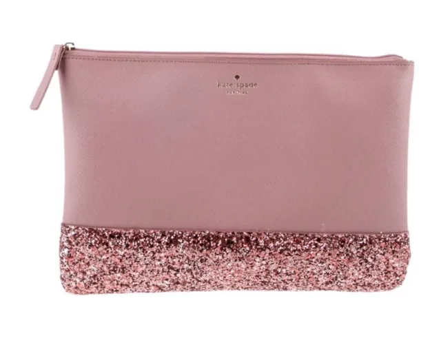 Auth Kate Spade Leather Pink Glitter Clutch