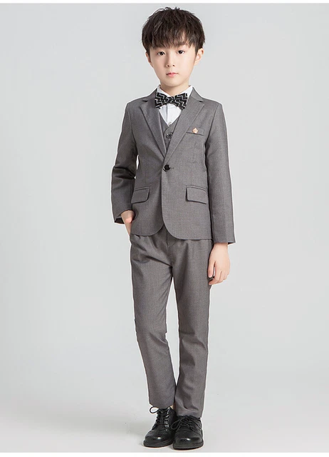 Toddler Boy Teen Suit Vest Shirt Pants Bow tie Wedding Formal Perform Tuxedo Set