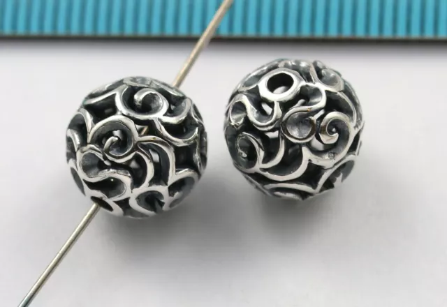 1x BALI OXIDIZED STERLING SILVER FLOWER FOCAL ROUND SPACER BEAD 10mm #3127