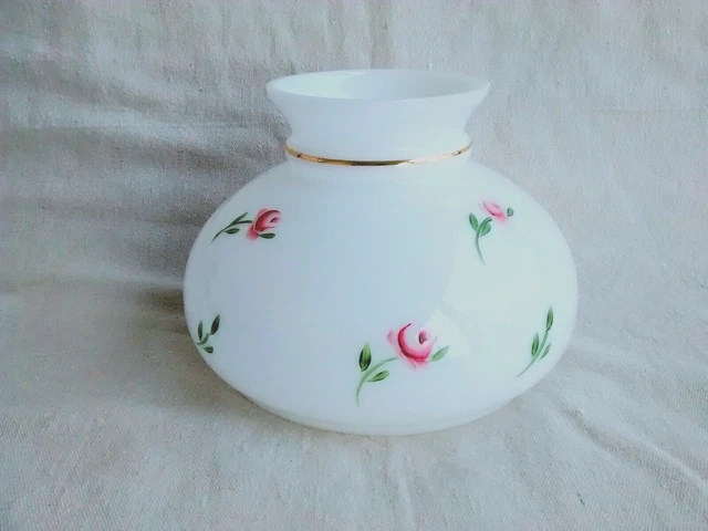 Vintage Hurricane Lamp Shade Pink Roses Hand Painted GWTW 7 Inch Fitter