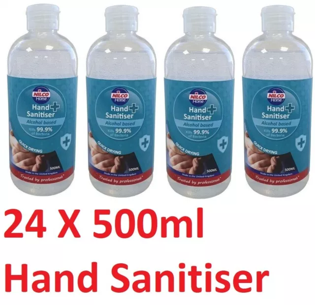 24 X 500ml Nilco Hand Sanitiser Antibacterial Hand Sanitising Gel (74% Alcohol)