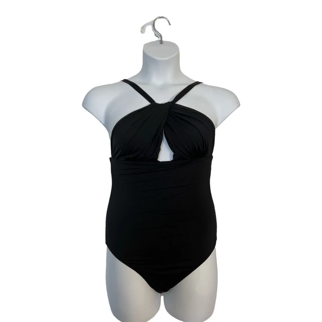 Cupshe Black Halter One-Piece Swimsuit M Cutout Front NWT