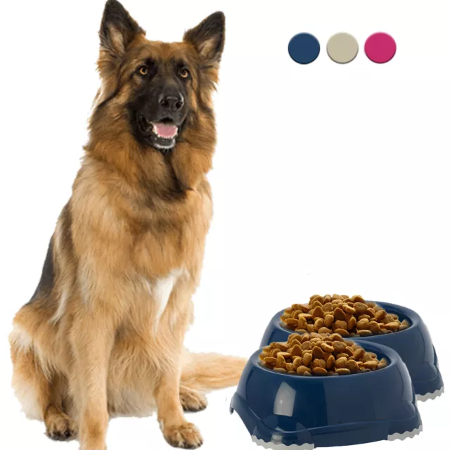 2x Dog Bowl Set Puppy Feeding Food Water Dish Plastic NonSlip Pet DogCentre