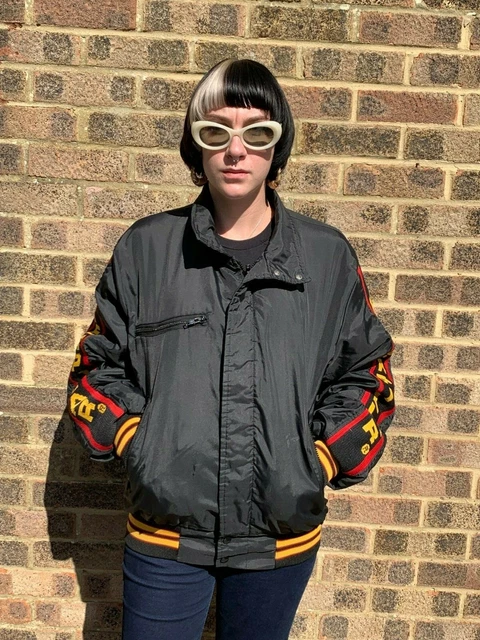 Rara giacca bomber bruco giallo rosso nero vintage di Tonkin Inc