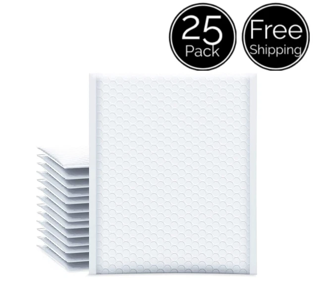 25 Pieces 8 ½ x 12 ½ INCHES White Poly Plastic Padded Bubble Mailer Envelopes