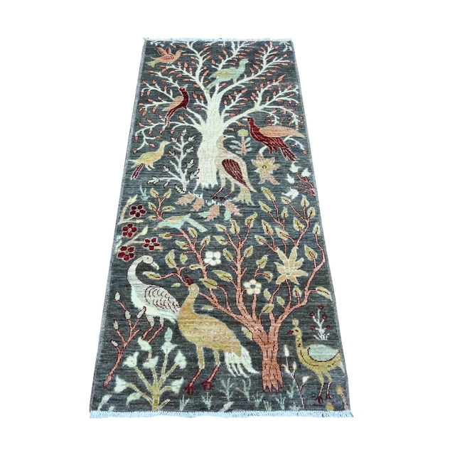 2'7"x5'10" Davys Gray Pure Wool Hand Knotted Runner Rug R88313