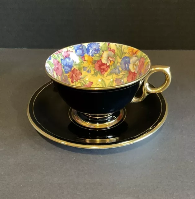 VTG Royal Winton Grimwades Best Gold Black "Sweet Pea" Cup & Saucer Beautiful