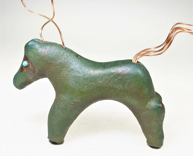 Raku Spirit Pony Green Clay Copper Figurine Jeremy Dillar ‌USA Folk Art Horse 2
