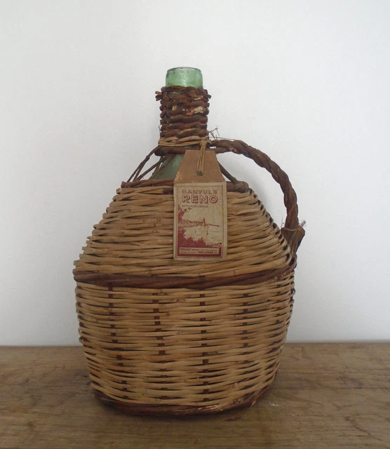 Grande Bouteille De Vin Enveloppée En Osier Vintage Vieille Dame-jeanne