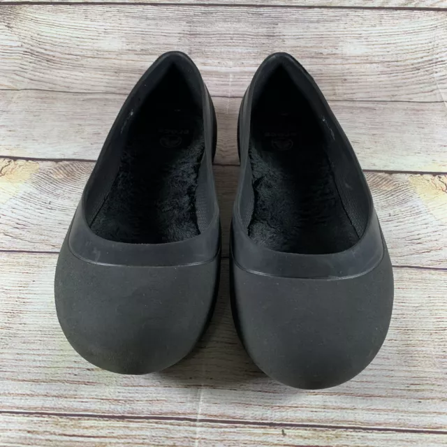CROCS SHOES WOMENS Size 10 Black Mammoth Lined Flats Faux Fur Slip On ...
