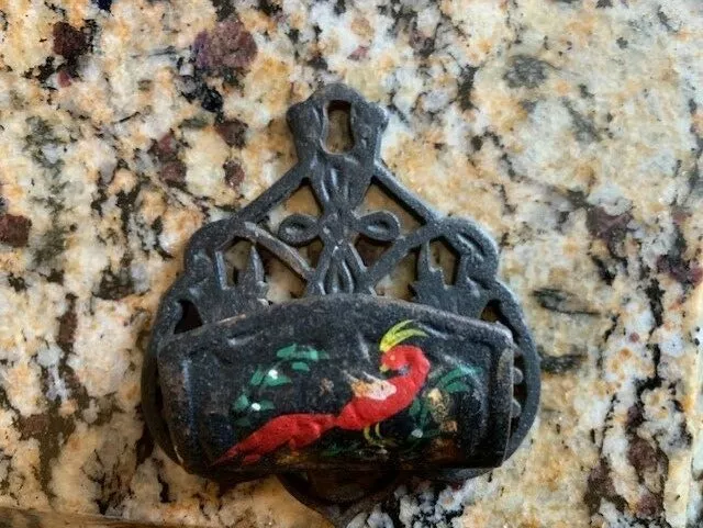 Antique Vintage Cardinal Bird Toothpick Holder Black Cast Iron