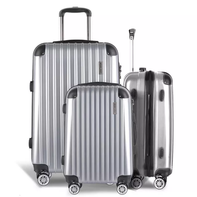 RETURNs Wanderlite 2 Piece Lightweight Hard Suit Case Luggage Silver 20" 24" 3