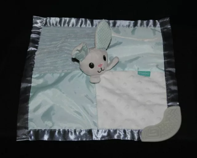 Doudou plat lapin INFANTINO bleu blanc vert gris plaque dentition NEUF