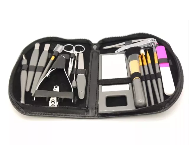 18 teiliges Nagelpflege Maniküre Make Up Set mit Etui Pinsel Set