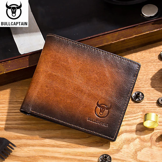 BULLCAPTAIN RFID Blocking Men's Leather Bifold Multi-card Card Holder ID Wallet