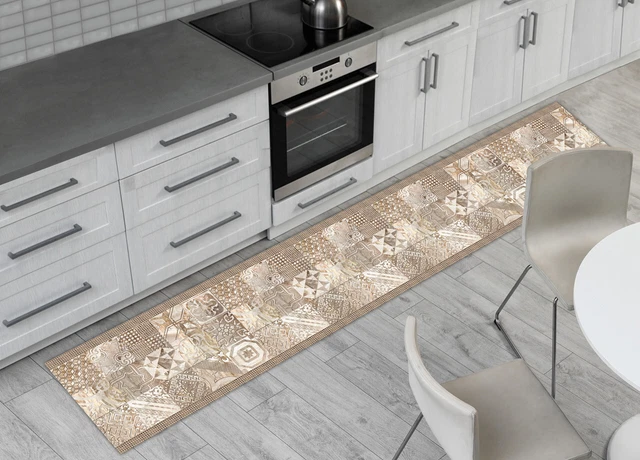 Tappeto Runner Cucina Antiscivolo Passatoia Fantasia Atelier Beige