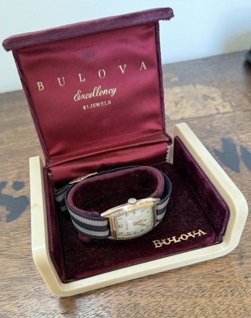 VINTAGE BULOVA WATCH in Original Velvet Box 1950s Excellency Gents ...