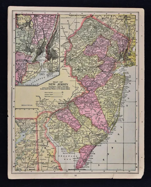 1904 Crowell Map - New Jersey - Trenton New York City Princeton Philadelphia NJ