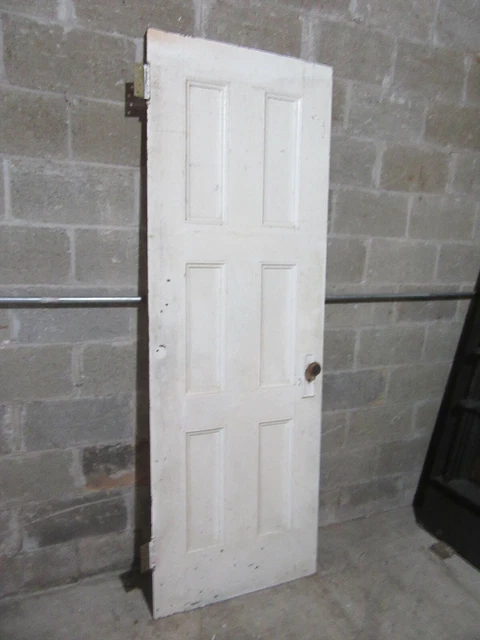 ~ ANTIQUE OAK 6 PANEL DOOR WITH HARDWARE DD ~ 28 x 81.75 ARCHITECTURAL SALVAGE 8