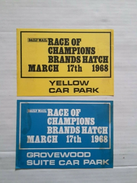 1968 RACE OF CHAMPIONS PERMESSI PARCHEGGIO/PASS Brand Tratteggio F1 Formula 1 (x2)