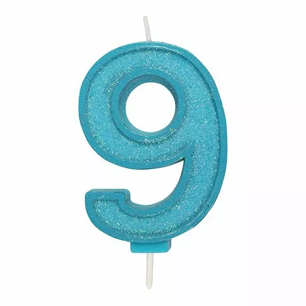 Birthday Cake Candle Number Numeral BLUE SPARKLE 9 70mm Party Celebration Topper
