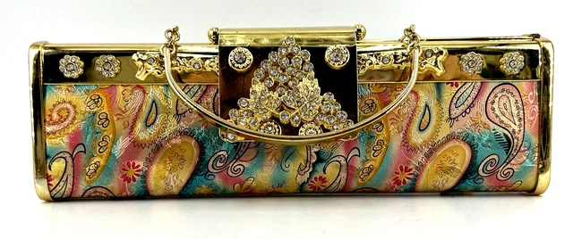 Stylo Purse Crystal embellished Paisley Vinyl Embossed Handbag Clutch 10"
