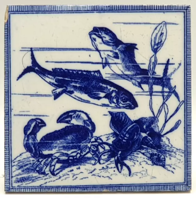 Aesthetic Transfer-Printed Tile Minton, Hollins & Company Fish Motif C1880 AE3