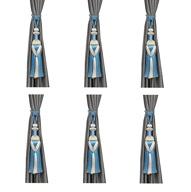 Beautiful Polyester Tassel Damru Rope Curtain Holders Tieback pack of 6 Blue