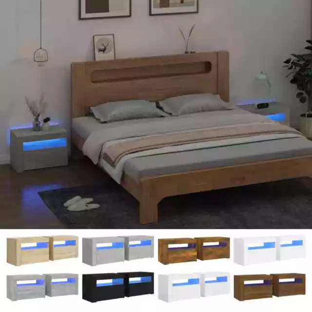 2x Mesitas de Noche con LED Roble Sonoma Dormitorio Luz Multicolor vidaXL