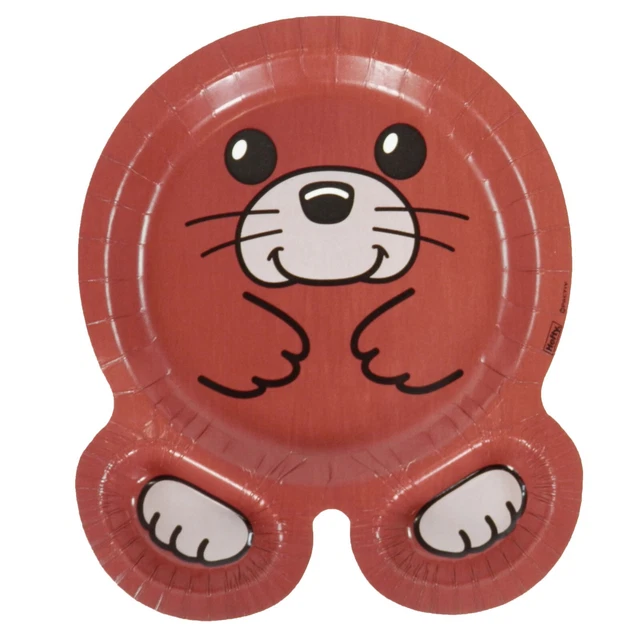 HEFTY ZOO PALS Seal Paper Plate Pactiv 00s Brown 7.5" Kids Animal 8.06