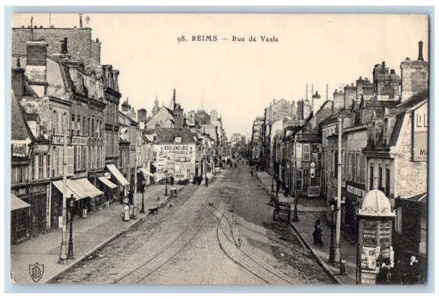 Reims Marne Grand Est France Postcard Vesle Street Business Section c1910
