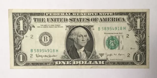 1963 B 1 dollar bill B
