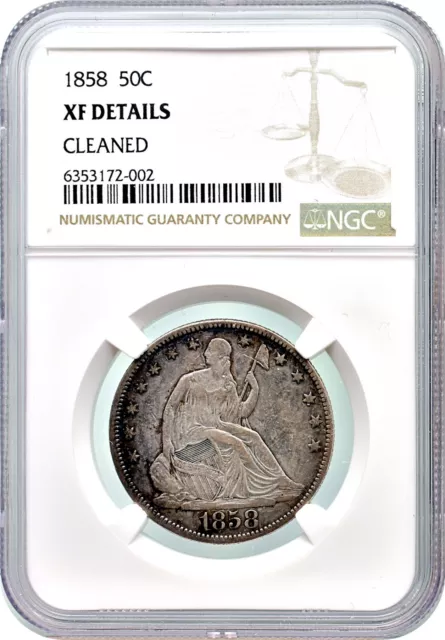 1858 Seated Liberty Half Dollar 50C EF NGC XF Details Cleaned