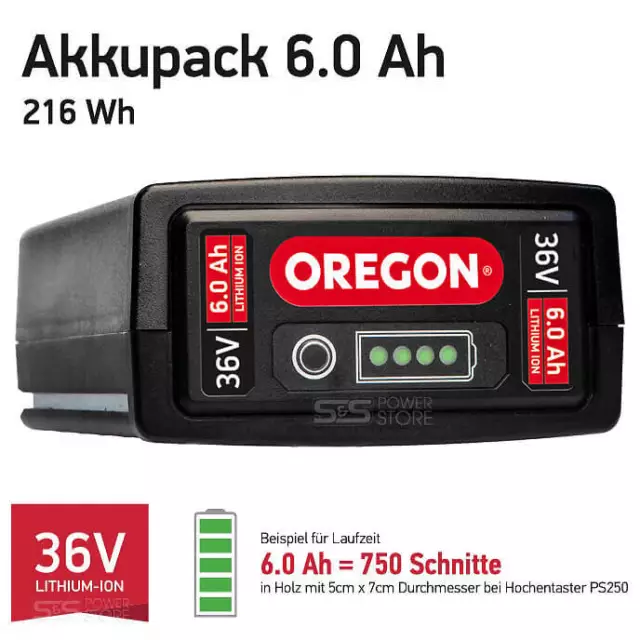 Oregon Akku 6,0 Ah B662 EU Ersatzakku Akkupack 610080 216 Wh Lithium-Ionen 36 V