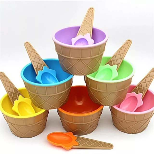 Small Plastic Bowls Set Dessert Ice Cream Fruit Sundae Dish Spoon Home Tableware