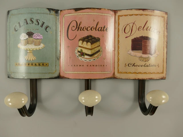 9977686 Metal Wand-Haken-Leiste Shabby-Chic Vintage Chocolate 20x32cm