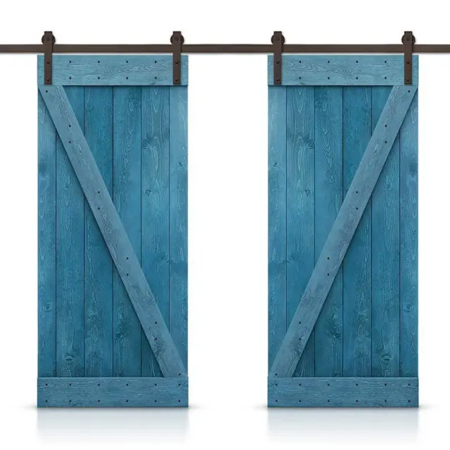 Calhome Sliding Barn Doors w/ Hardware Kit 84"H x 44"W Barn Door Kit Wood Blue