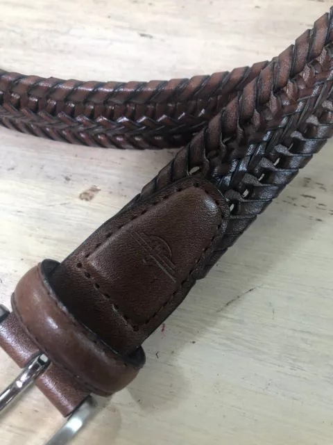 Dockers Mens Braided Woven Brown Leather Belt Silver Buckle Size 38