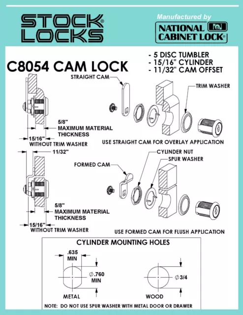 Compx National C8054-Kd-14A Disc Tumbler Keyed Cam Lock, Keyed Different