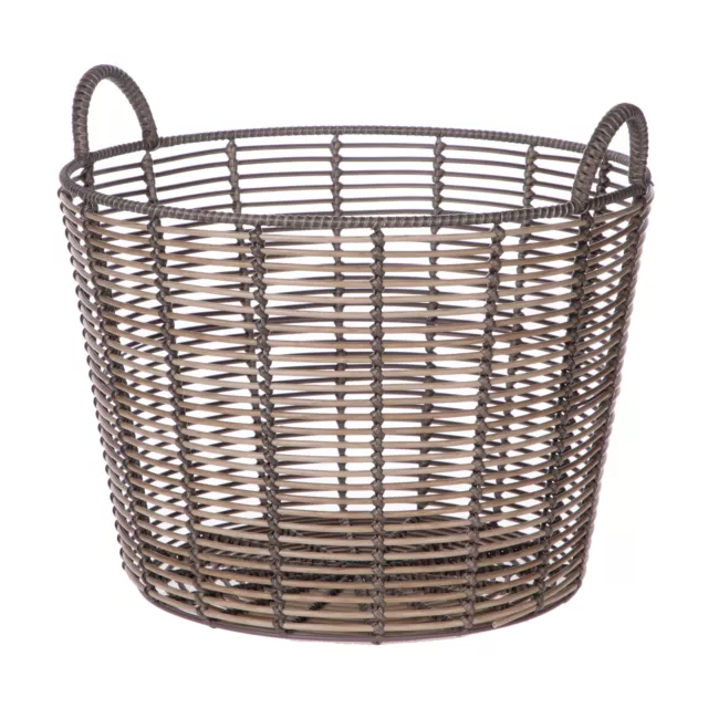 Poly Rattan Storage Basket with Handles, Large, Brown,18.7" D x 16.14" H