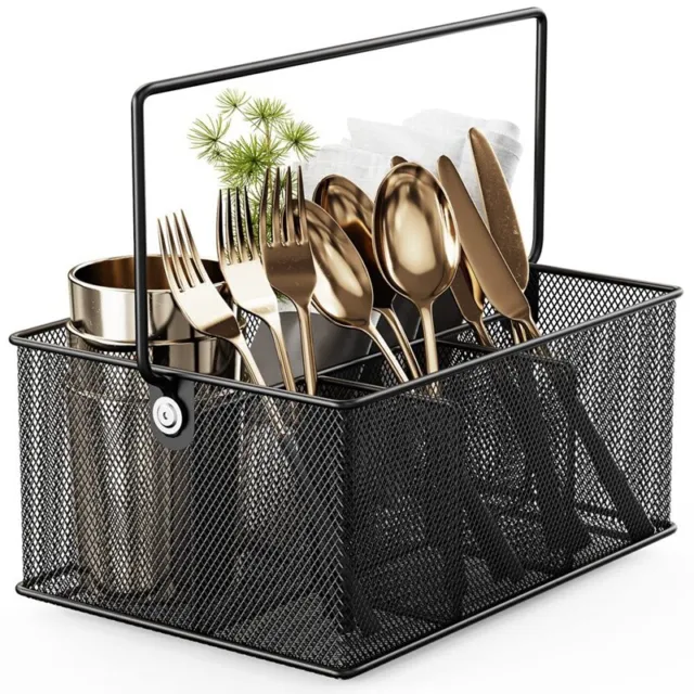 Cutlery Storage Basket with 4 Compartments, Mesh Flatware Holder Organizer1143