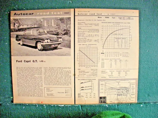 Ford Capri GT 1498cc YWC284 1963 Road Test article 5 page sides stylish car
