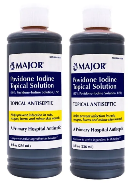 Solución de yodo de povidona mayor antiséptico 10% - 8 fl oz | betadina (paquete de 2)