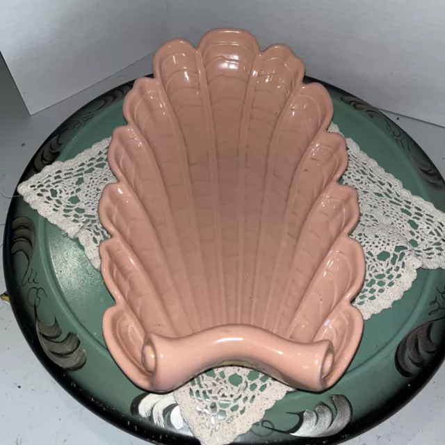 Vintage Abingdon Usa Pottery Shell Shaped Console Dish Bowl Pink Dusty Rose 14.5